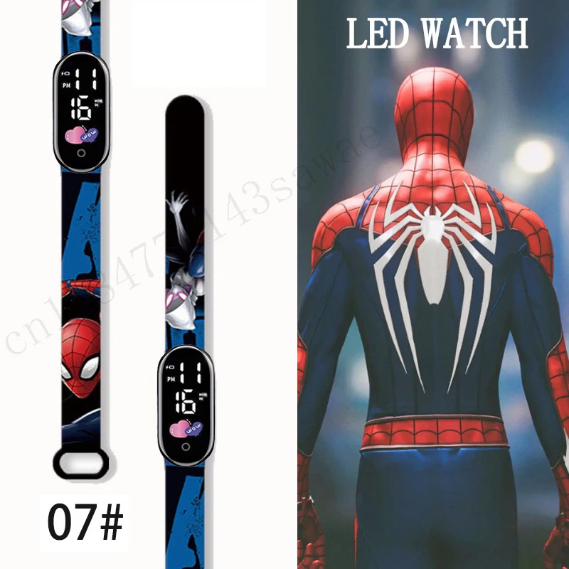 MINISO Spiderman jam tangan anak Pria, gelang olahraga tahan air jam tangan Digital anak laki-laki LED Jam hadiah