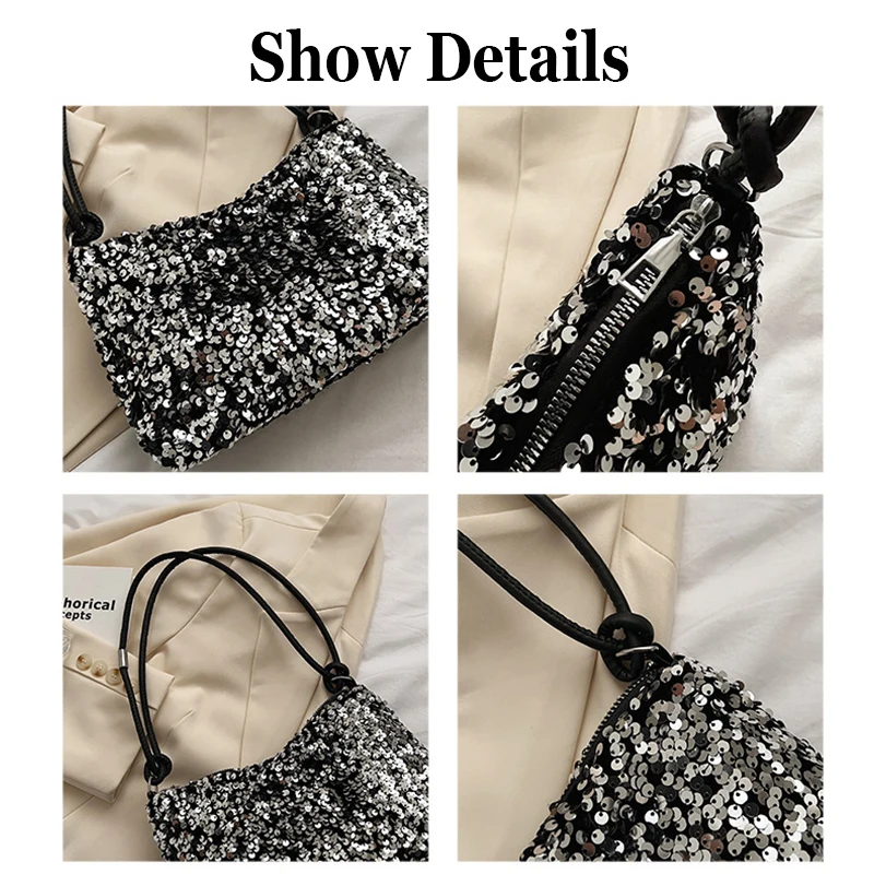 Fashion Women Bags Bags Shoulder Sequins Crossbody Bag Simple Pure Color Zipper Women\'s Holiday Party Handbag