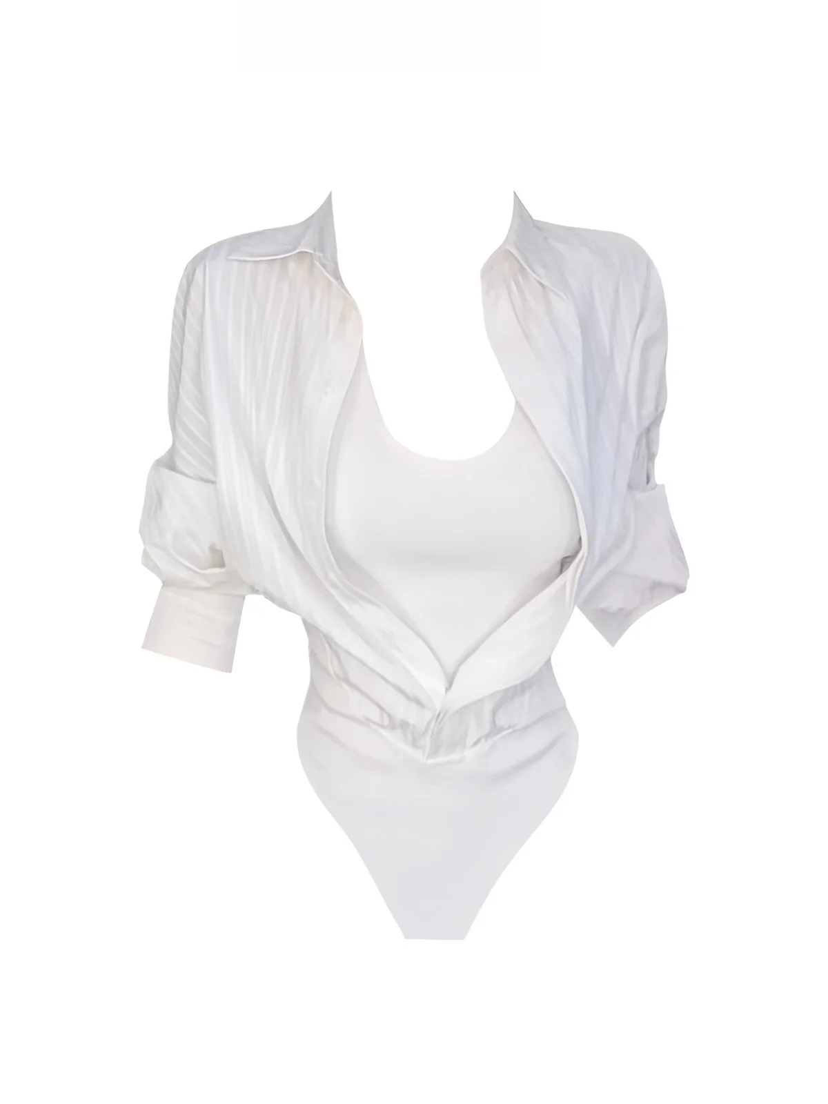 

Женский комбинезон с длинным рукавом, белый, с эффектом двухслойности, с завышенной талией, дышащий, приятный к телу, для повседневной носки