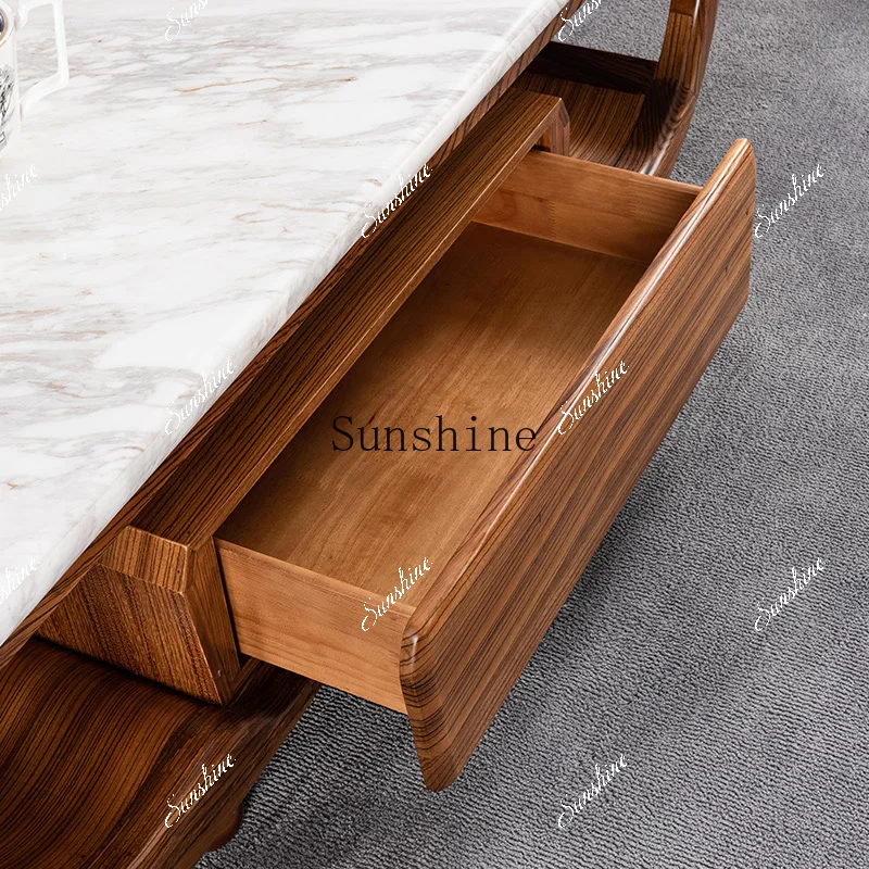 Light luxury solid wood furniture marble coffee table TV cabinet combination modern simple living room home  FT