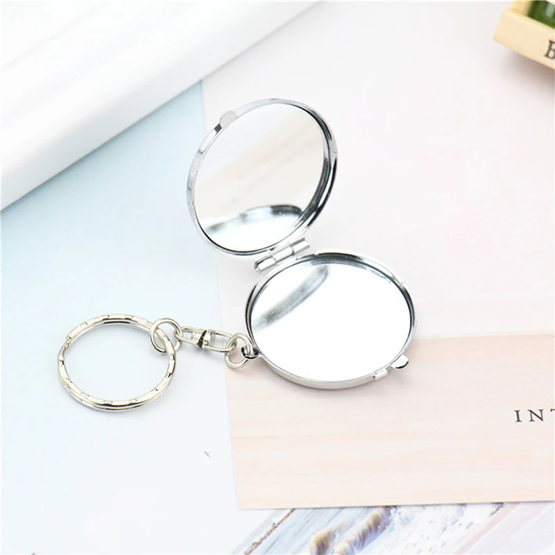 Round Heart Oval Square Shape Double Sided Cosmetic Mirror Metal Folding Keychain Makeup Mini Mirror