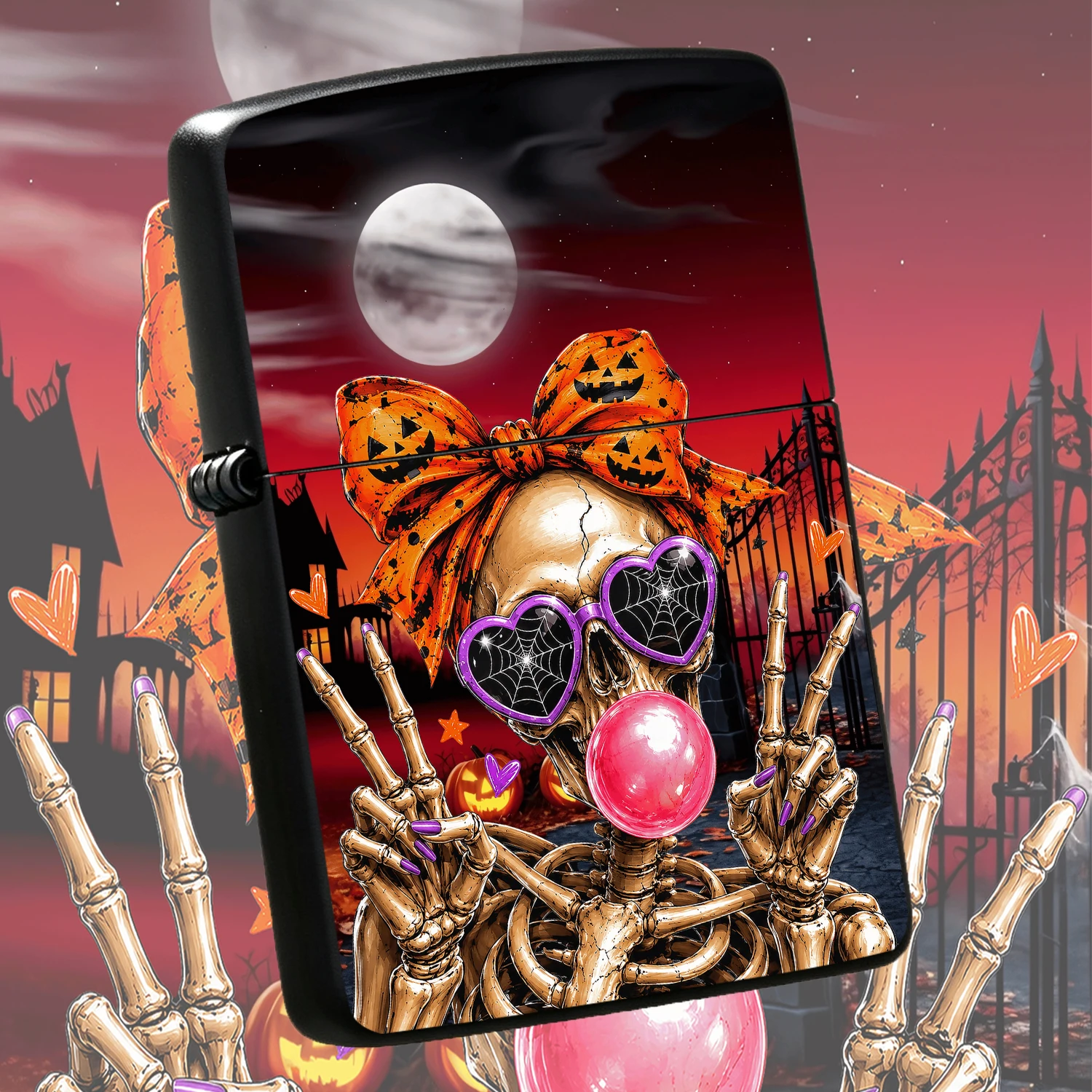 Halloween Themed Skeleton Lighter Cute Spooky Pattern With Heart Sunglasses Bubble Design Portable Lightweight Daily Use Tool Ideal For Holiday Gifts Outdoor Indoor Versatile Practical Accessory For Festive Atmosphere A Humorous And Interes