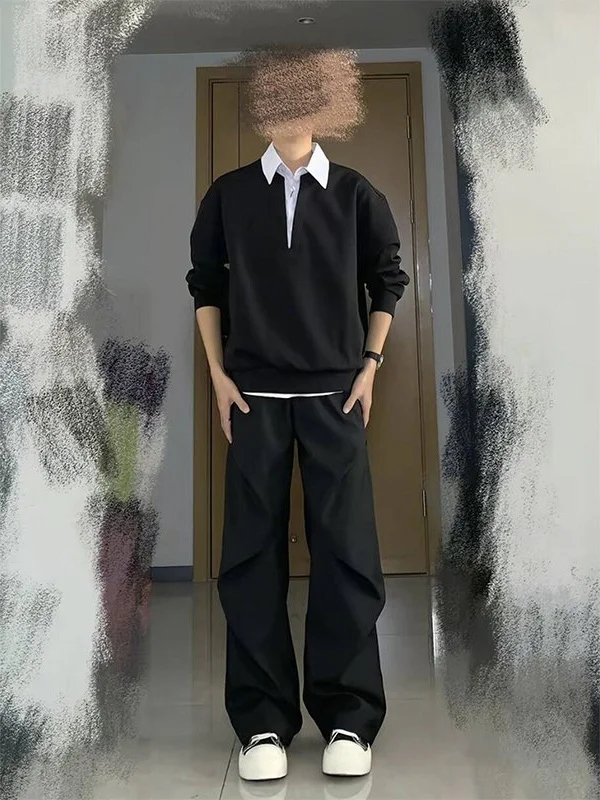 

Мужские брюки Cleanfit Bla прямого кроя, повседневные брюки в британском стиле, струящиеся брюки-костюм, молодежные модные брюки с низкой талией, свободный крой