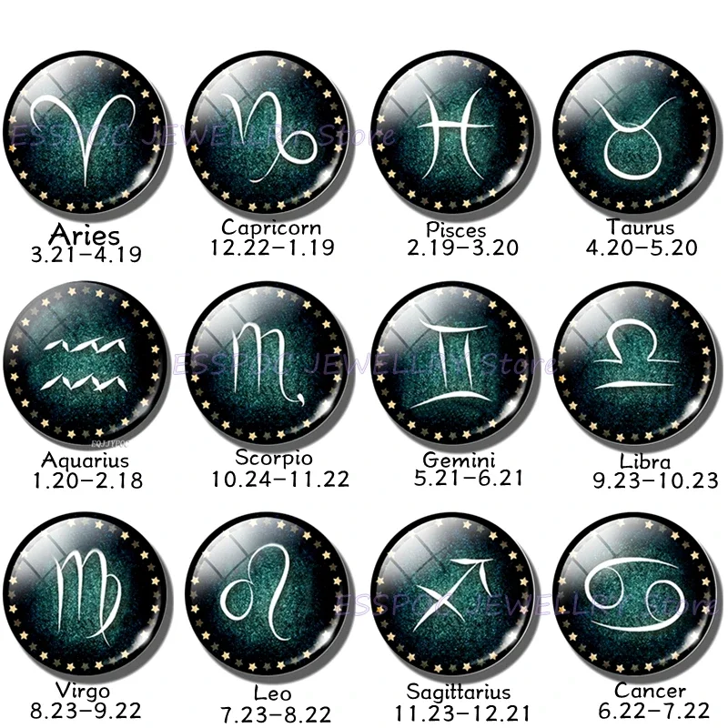 12 Constellations Black Bracelet Glass Cabochon Jewelry Woven with Zodiac Sign Punk Bracelets for Men Birthday Gifts Dropshipper