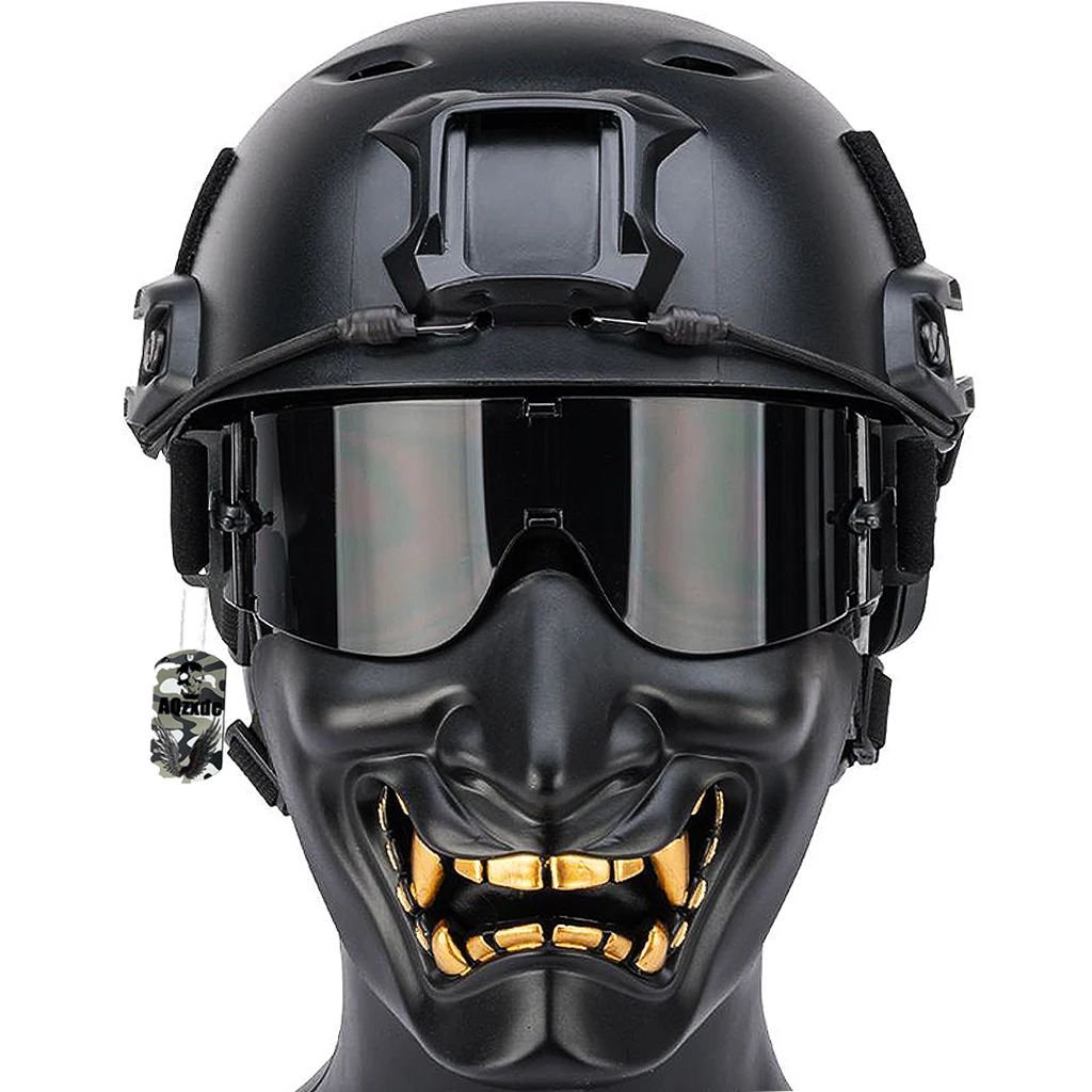 Tactical Helmet Sets, Half Face Skull Mask and Airsoft Goggles Outdoor Paintball Protective Gear, with Advanced EPP Pad