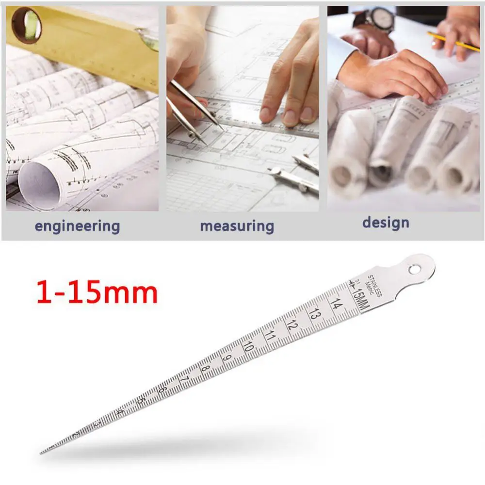 Gauge Feeler Gap Hole Measuring Tool 1-15mm Stainless Steel Taper Double Side Wedge Feeler Hole Gap Taper Aperture Scale Gauges