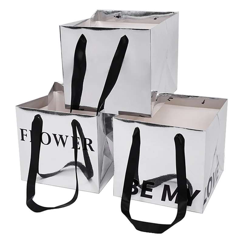 

Зеркальная Сумка-тоут на английском языке, водонепроницаемая Серебристая Светоотражающая Подарочная коробка для букета, квадратная Подарочная сумка, 6 шт.