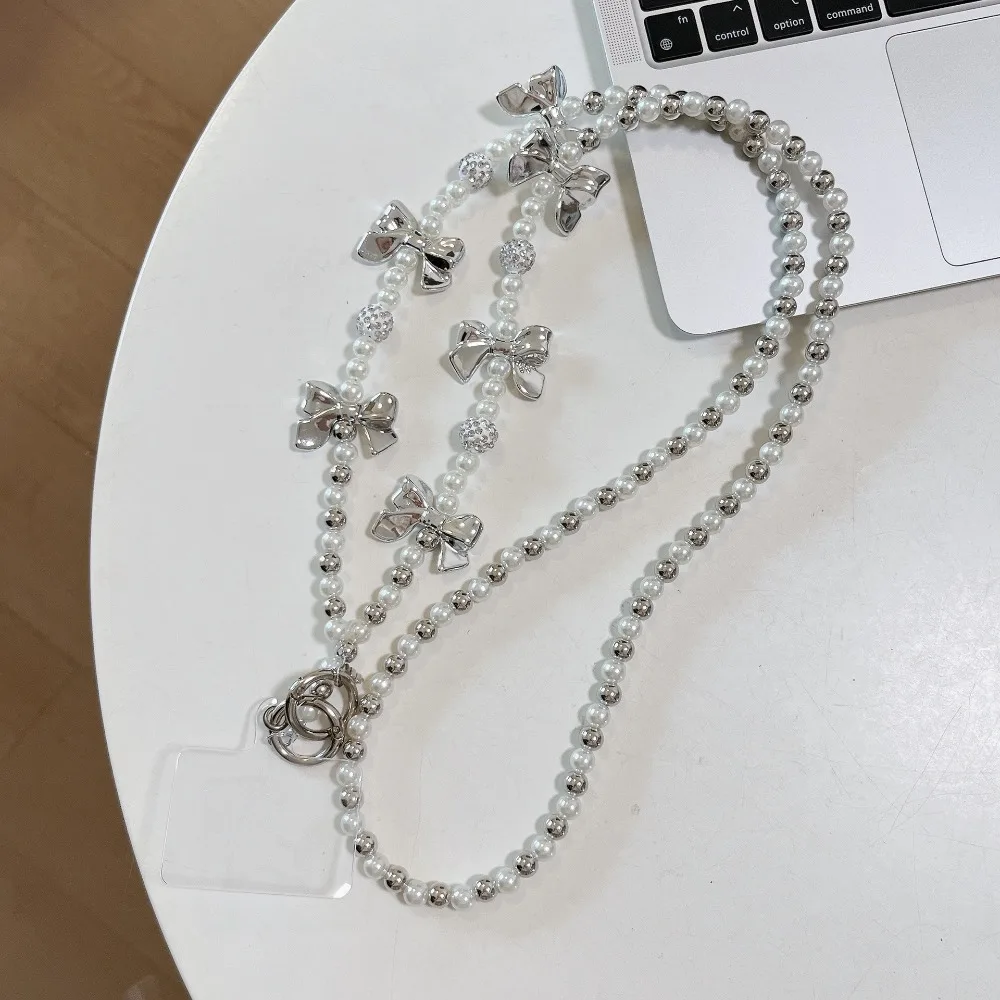 

Bow Heart Mobile Phone Lanyard With Card Diagonal Lanyard Crossbody Phone Chain Long Bag Chain DIY Mobile Phone Chain