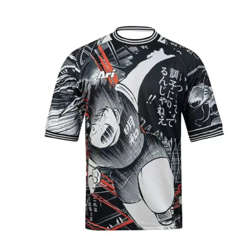

Summer Anime Manga Print Football Jersey, Y2K Retro Oversized Tee Family Matching Outfit Sports Street Fashion Daily Casual Wear
