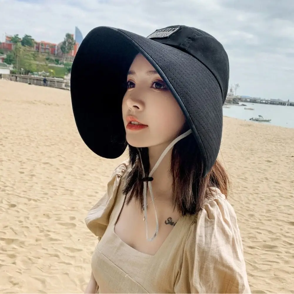 Women Hat Summer Hat UV Protection Fashionable Big Brim Sun Protection Cap Beach Sunhats Ponytail Hat Travel Visor Bucket Hat