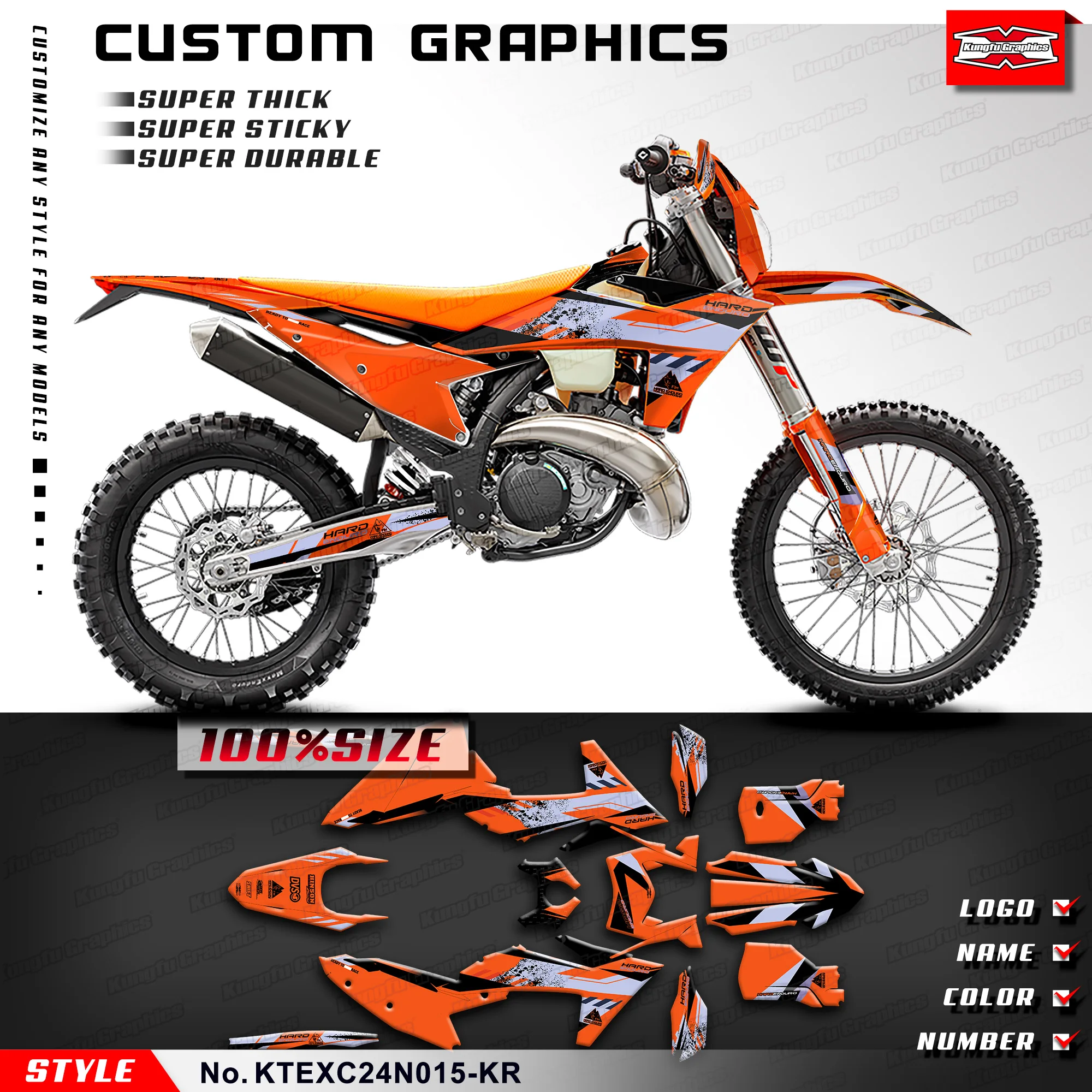 KUNGFU GRAPHICS Motorcycle MX Sticker Kit for KTM EXC EXC-F XC-W XCF-W 2024 2025, KTEXC24N015-KR