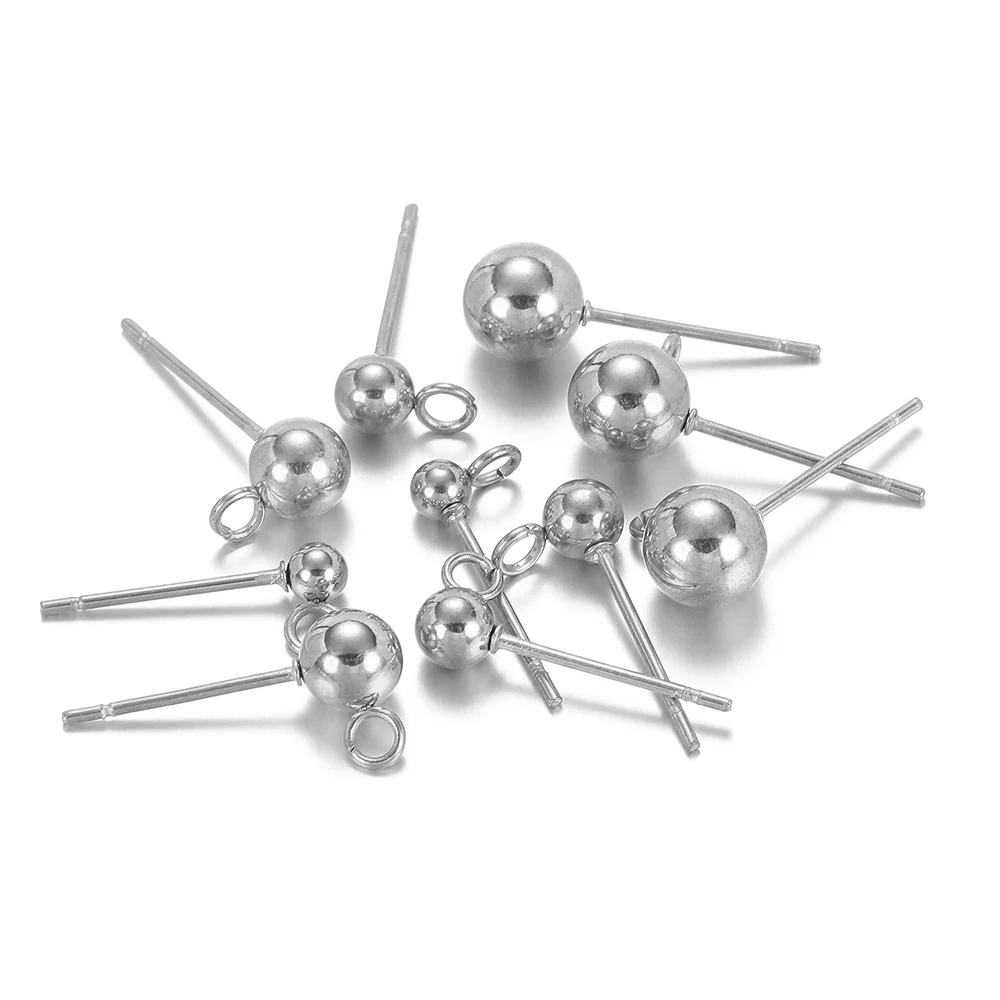 20pcs Stainless Steel 3/4/5/6mm Ball Stud Earrings with Jump Rings for DIY Popular Earrings Findings Women Jewelry Making Bulk