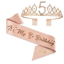 1Pc 3 4 5 6 7 10 15 18 21 30 Birthday Crystal Crown Girl Queen Satin Sash for Women Kids Birthday Decorations DIY Party Supplies