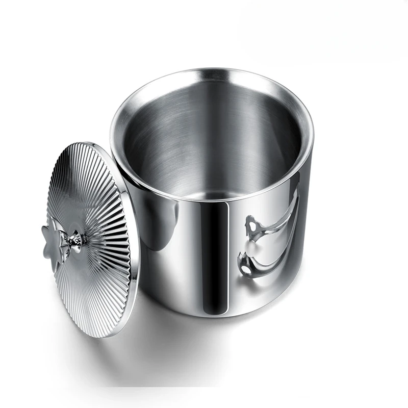 Double ice bucket ice cube storage stainless steel commercial creative champagne bucket red wine chilled