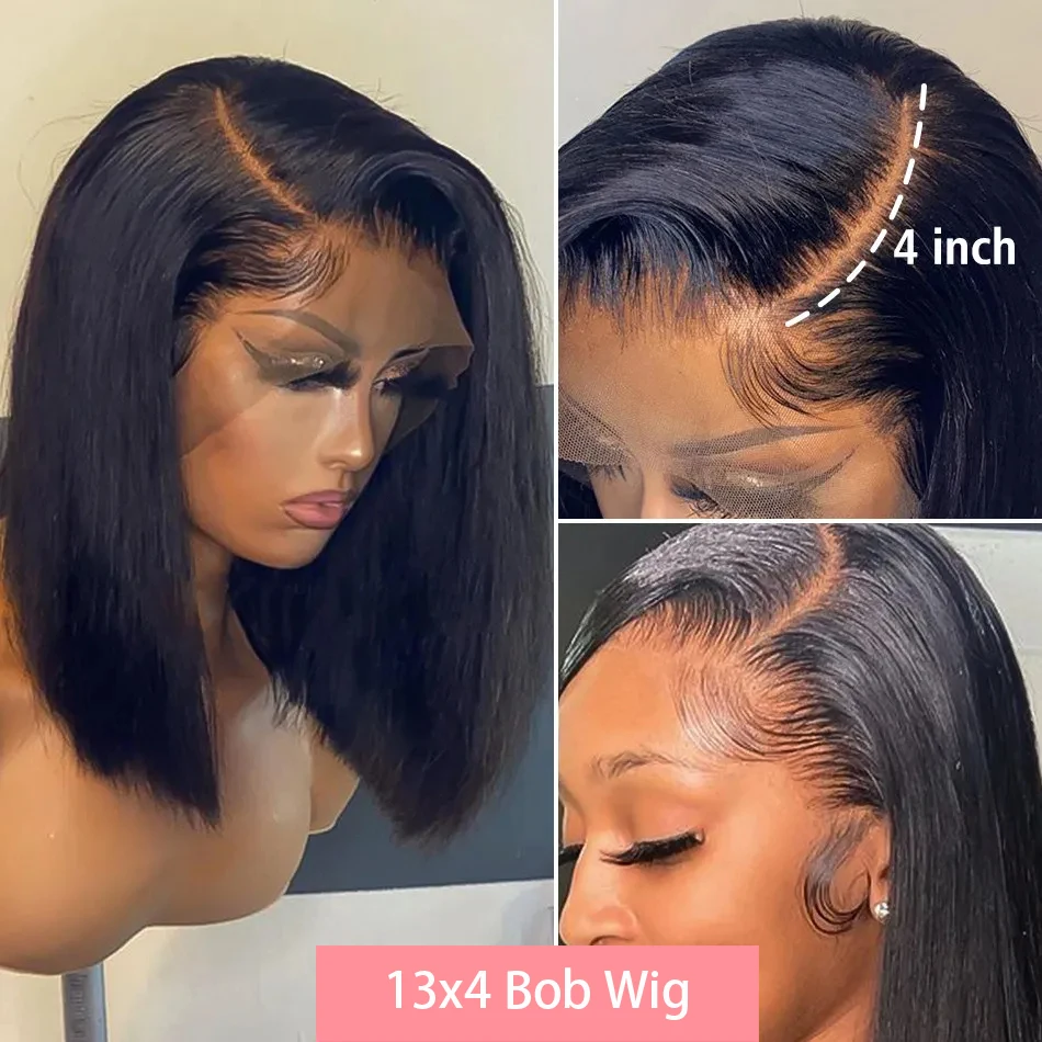 200% Dichtheid 13X4 Korte Bob Pruik Bot Rechte Bob Pruik 4X4 Lace Front Human Hair Pruiken Voor Vrouwen Braziliaanse 100% Menselijk Haar 12 Inch