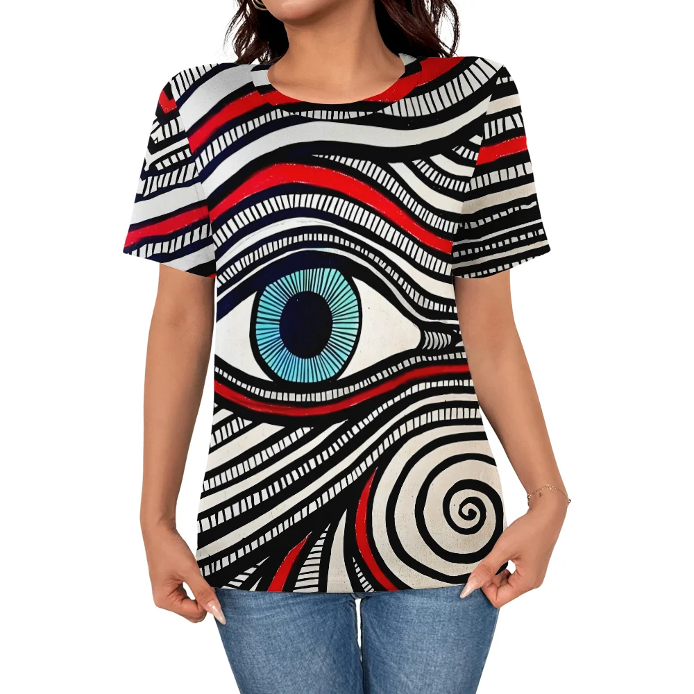 

Women's Summer Trendy Fashion 3D Printed Art Eye Line Pattern Short Sleeve Top for Women's Casual Street T-shirt Clothing