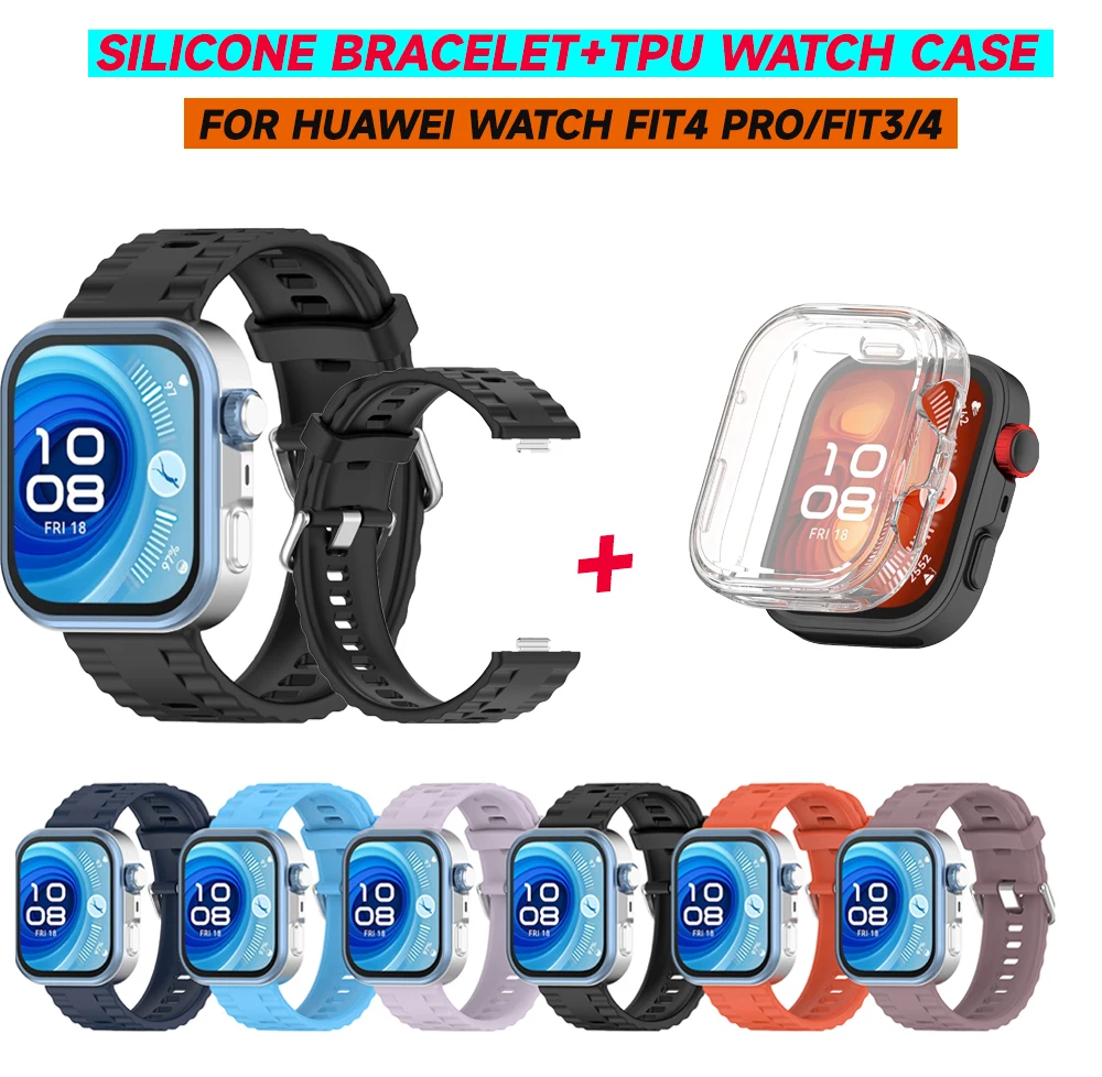 Силиконовый ремешок с чехлом для умных часов Huawei Watch FIT4 PRO, ремешок на запястье и сменный чехол для часов Huawei FIT4/TI3