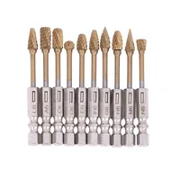 10PCS Woodwork Mill Cutter Electric Grind Polish Tool Golden Hard Alloy Double Stripe Rotary File Tungsten Steel Grinding Head