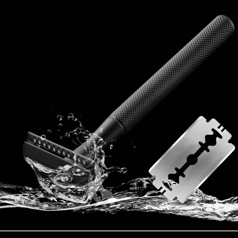 Black Safety Razor Weighted Handle Metal Razor  With 10Double Edge Safety Blade Refills Razor for Men & Women