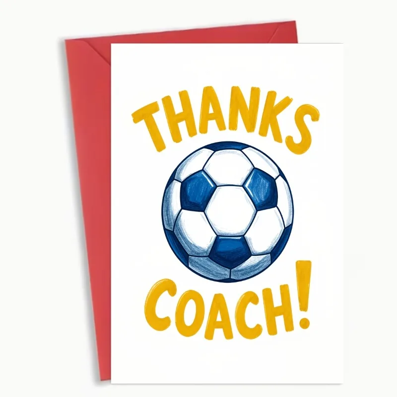 Football coach thank you card, suitable for sports coach thank you gift - football pattern and yellow text, specially designed for football coaches, can be used for birthdays, weddings and various football coach events