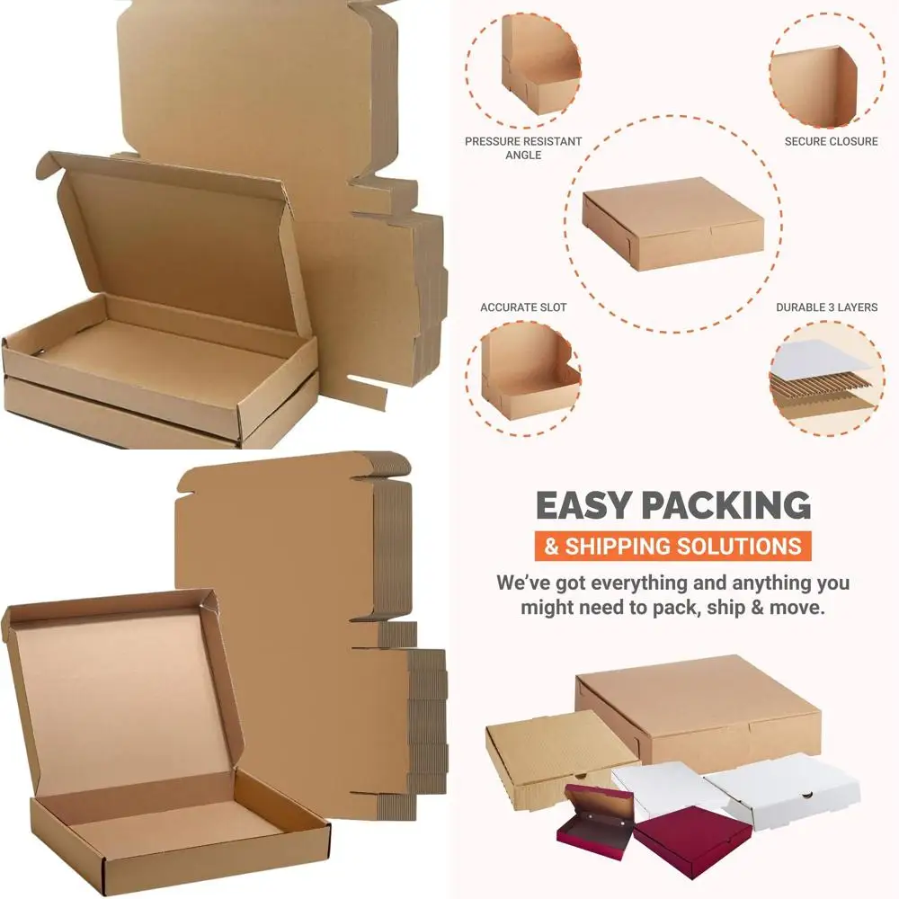Cajas de Cartón Corrugado para Envíos de 10L x 8W x 1.5H, Paquete de 50 Cajas de Regalo, Cajas de Almacenamiento Resistentes para Envíos, Hechas en EE. UU., Flauta B