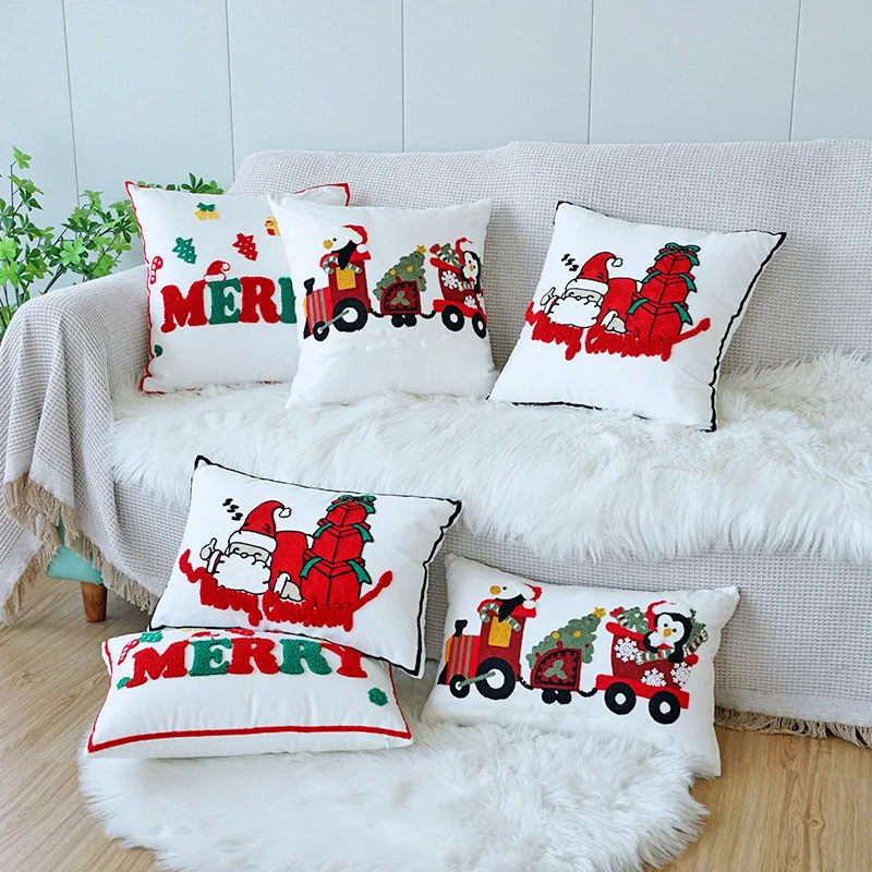 1PC Christmas Embroidered Throw Pillow Cover Christmas Crutch Pillow Protector 30x50 Decorative Sofa Cushion Covers Room Decor