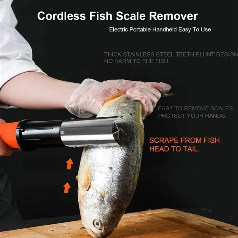 SEWS-Electric Fish Scaler Tools Cordless, Built-In 12V Rechargeable Battery, IPX7 Waterproof, 2 Cutters Included Head