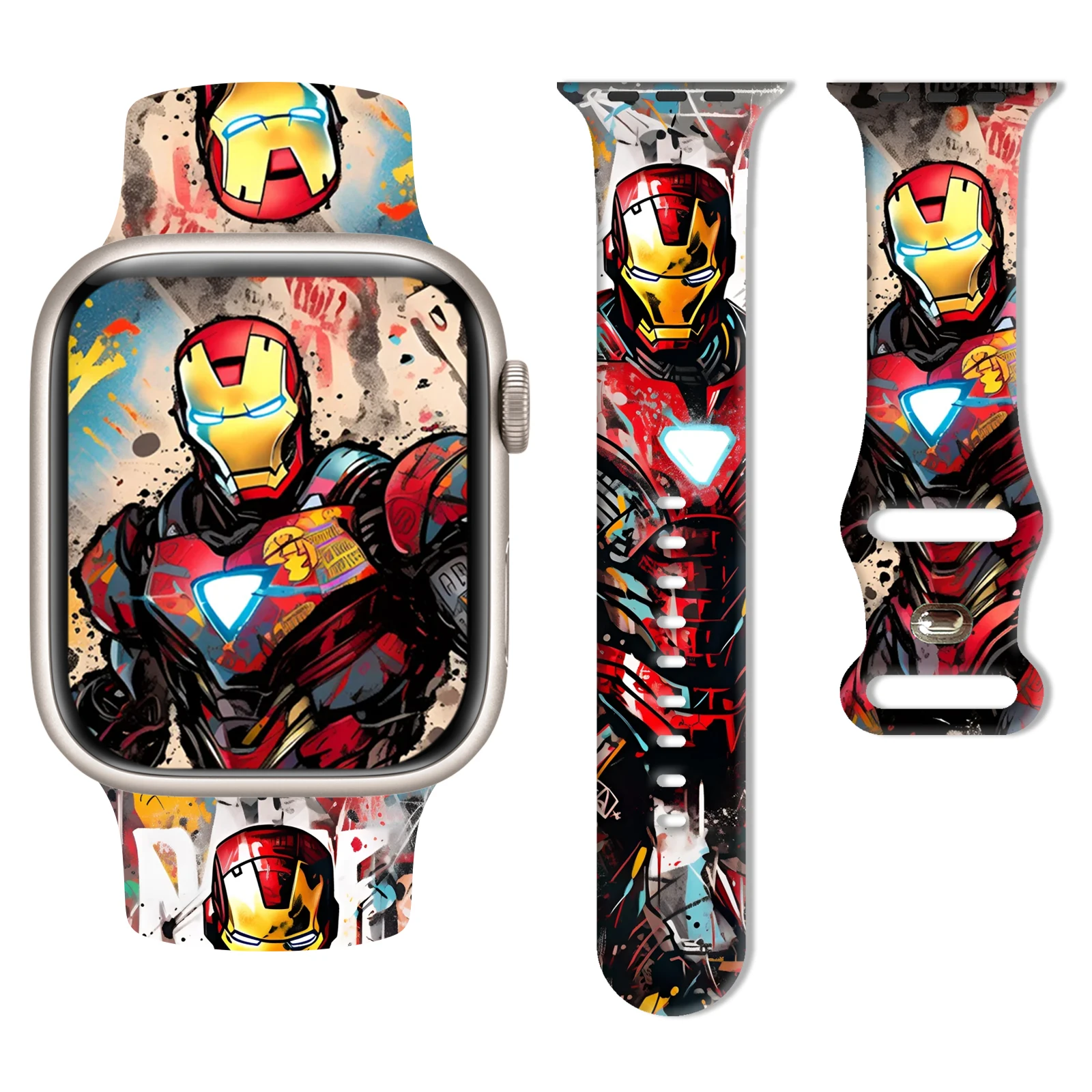 

Iron Man Series 3 Strap for Apple Watch 11 10 9 8 SE Silicone Band Replaceable Watchband for iWatch 46mm 44mm 42mm 42mm Bracelet