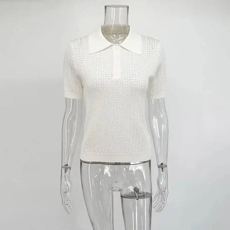 Tornova Short Sleeve Knitted Woman Summer Casual Loose Lapel Solid Ins Hot Tops Pullover Female Sweater T Shirt Outwear