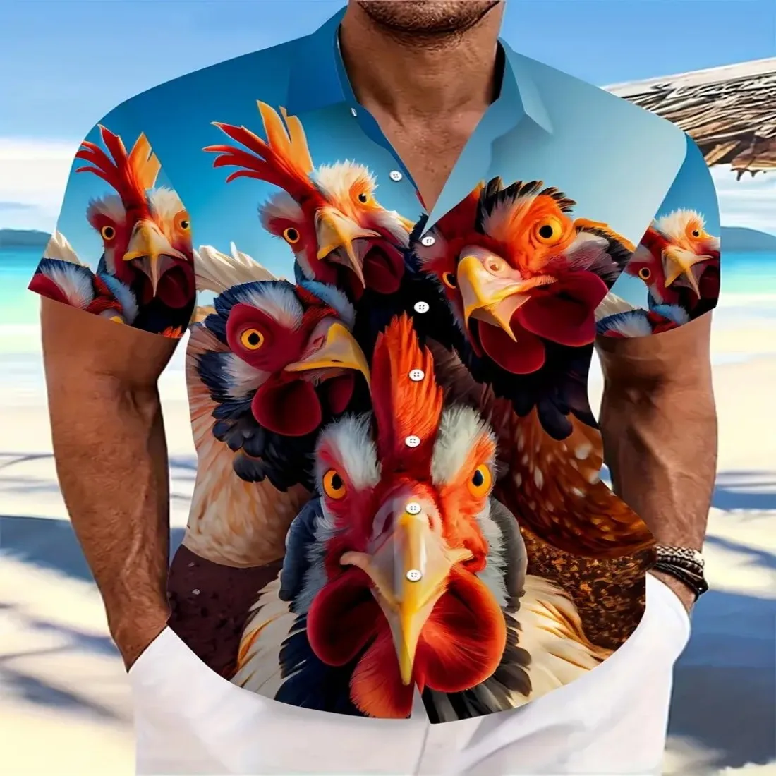 

men's lightweight summer beach shirt vibrant rooster print