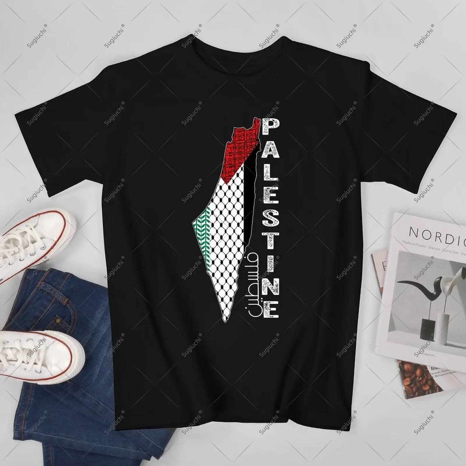 

Мужская футболка унисекс с палестинской картой Keffiyeh Thobe с узорами Палестина в арабском стиле, футболки для женщин и мальчиков, футболка из 100% хлопка