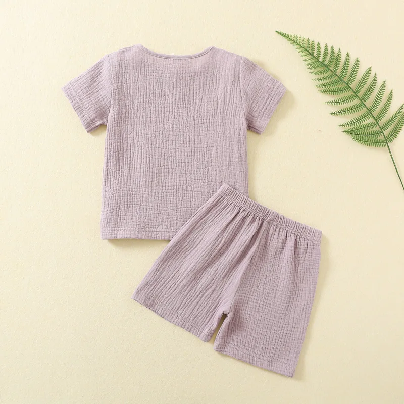 Ensemble de vêtements d\'été en mousseline pour bébé, t-shirt, short en Y, tenue pour enfants, tenue décontractée pour enfants, ensembles de