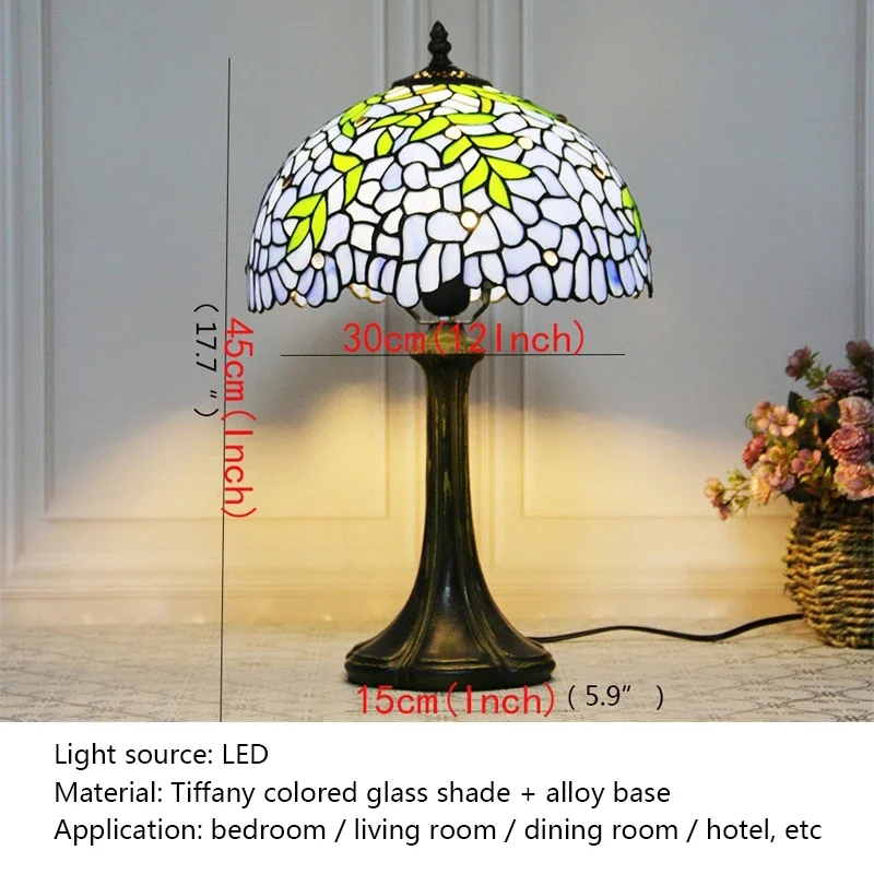 ALBERT Tiffany Glass Table Lamp LED Modern Creative Bedside Blue Desk Light For Home Living Room Bedroom Hotel Decor