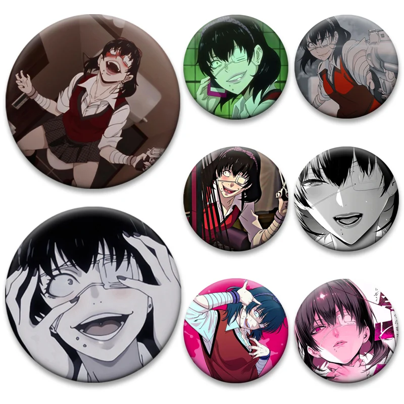 Anime Kakegurui Badge Cartoon Girl Lapel Pins 32/44/58mm Midari Midari Ikishima Round Brooches for Backpack Accessories Gifts