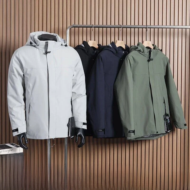 

Мужская зимняя куртка с графеновым покрытием для активного отдыха, пуховик с утеплителем из утиного пуха, стандартный крой, длинный рукав, с капюшоном, Cleanfit