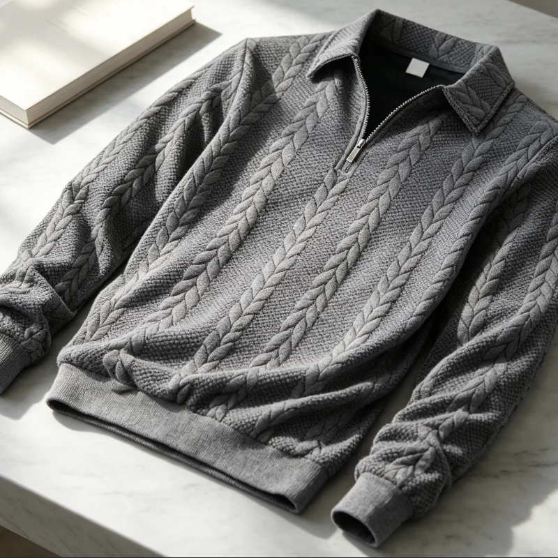 Herren-Pullover mit Viertelreißverschluss, Langarm-Sweatshirt mit Umlegekragen, Stilvoller Einfarbiger Pullover für Herbst und Winter
