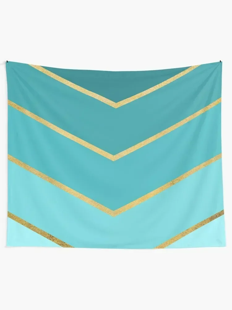 Geometrical teal and golden arrows modern art Tapestry Aesthetic Room Decors Bedroom Decorations Tapestry