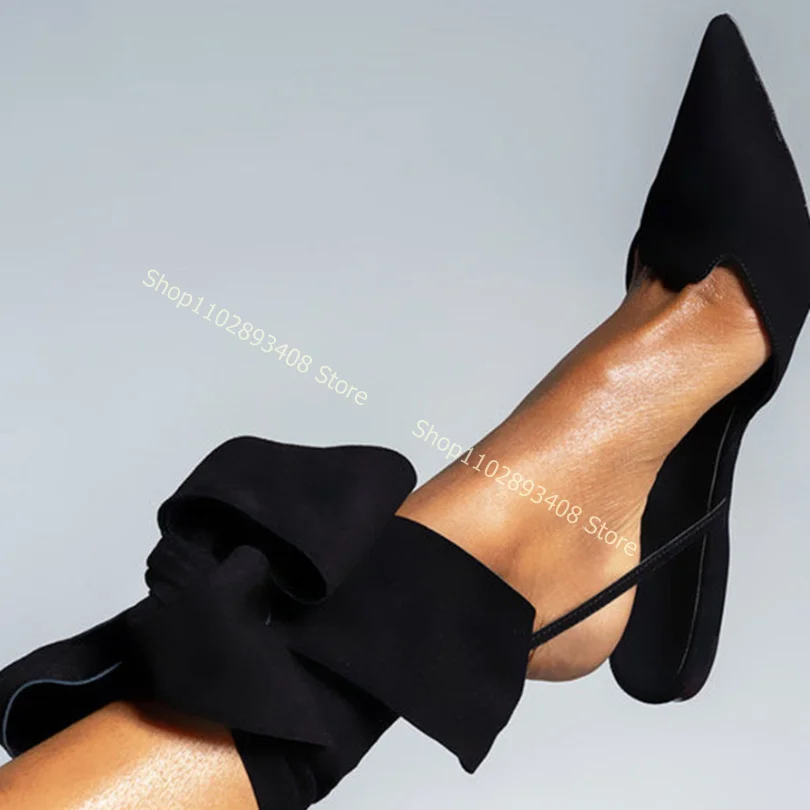 

Black Pointed Toe Flock Pumps Ankle Strap Cut Heel Solid Flats Women Summer Fashion Shoes Concise Shoes 2023 Zapatos Para Mujere