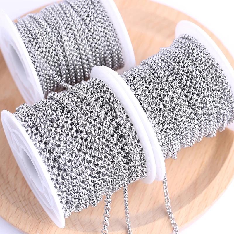 onwear 10meters/roll 2mm 3mm circle ball stainless steel jewelry chains diy wholesale for necklace making