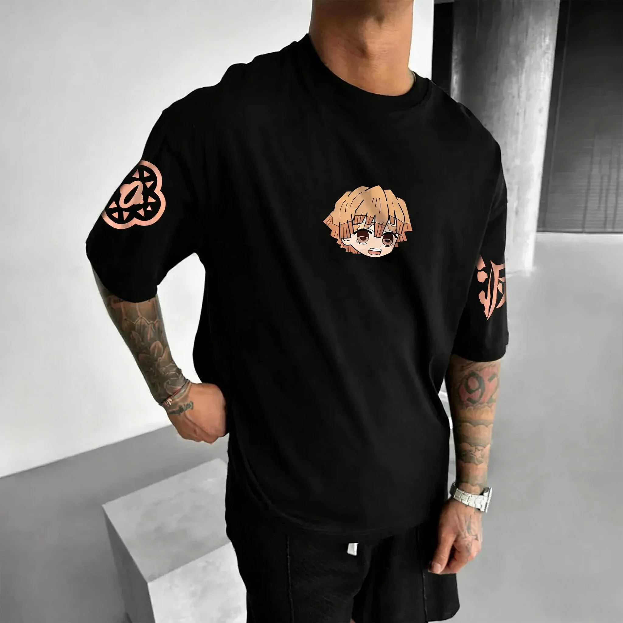 鬼滅の刃アニメハロウィン Tシャツメンズ夏我妻善逸新原宿多用途カジュアルルーズ親子トップ