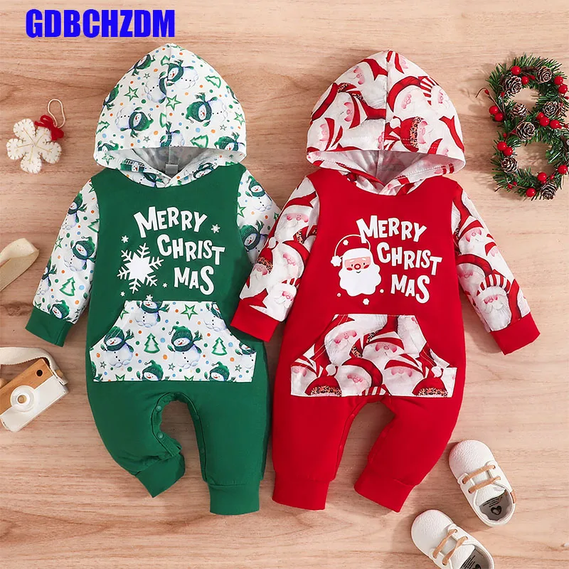 

0-18M Boys Unisex Style Fashion New Christmas Tree Hooded Bodysuit Cotton Baby Toddler Clothes Spring and Autumn