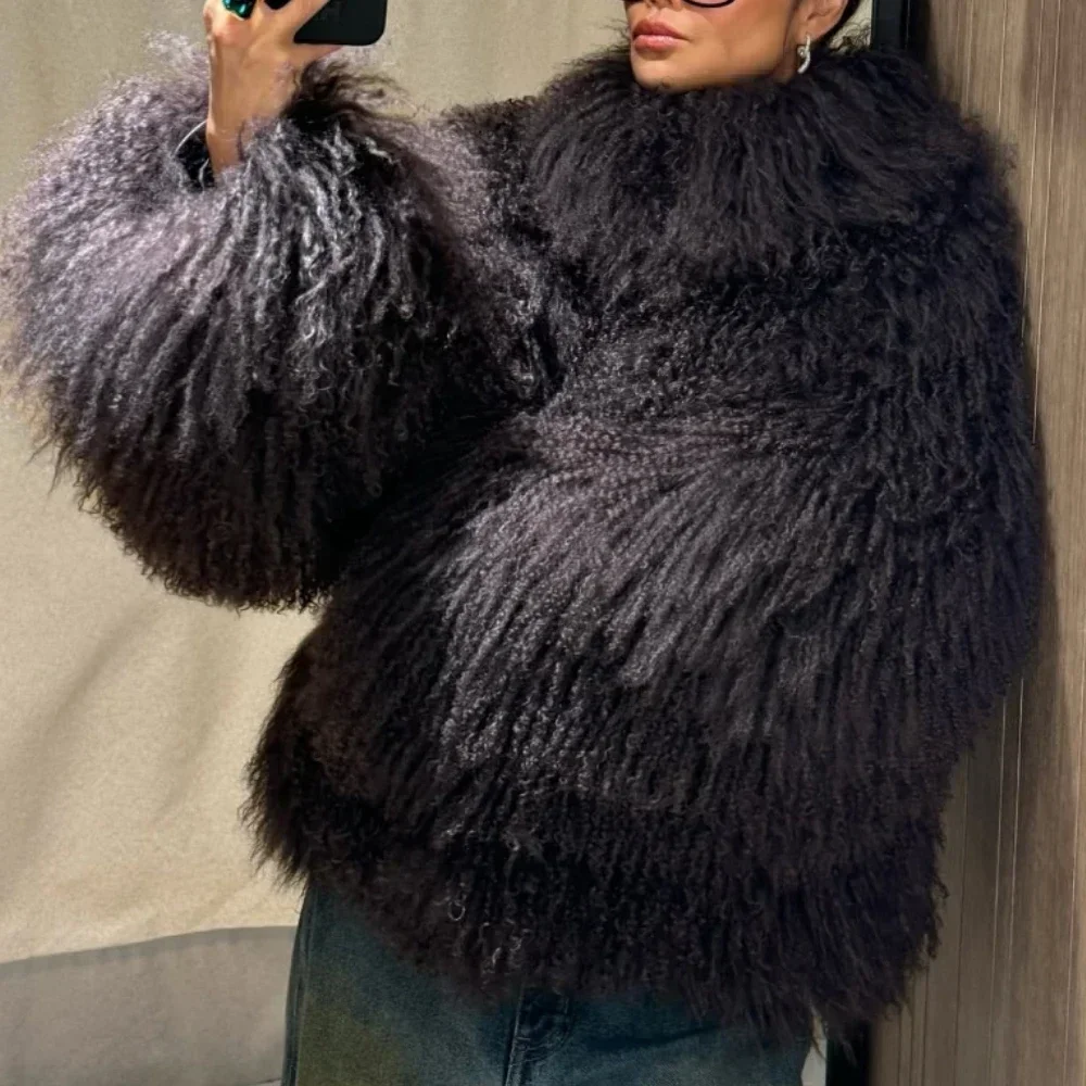 OFTBUY Natural Lamb Fur Coats Spring Lady Real Mongolia Sheep Fur Jackets Thick Real Mongolian Sheep Fur Coats Winter Warm Women