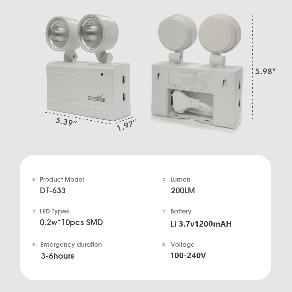 Doppelkopf-Notfalllampe, drehbar, Brandschutzbeleuchtung, wandmontiertes Evakuierungslicht, tragbare Campingleuchte für Stromausfall