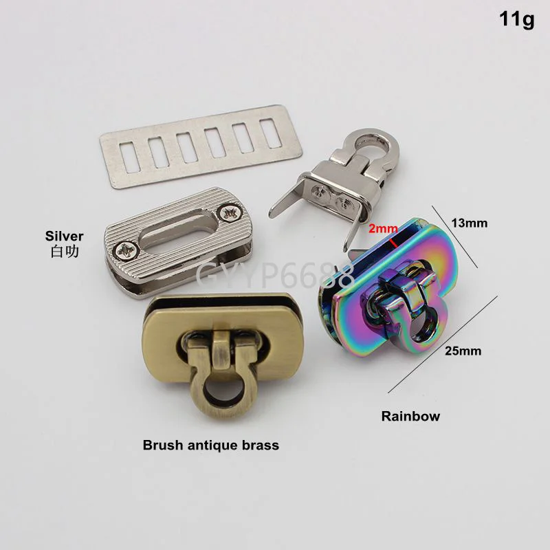 10-30pcs  25*13mm Rainbow Metal Rectangle Flip Locks For Chain Wallets And Bags Leather Handbag Hardware DIY BAGS Accessories