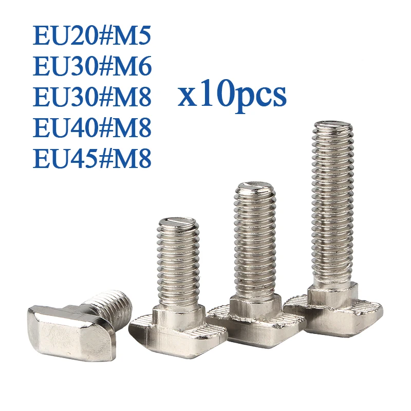 10Pcs/lot Nickel Plated Steel M5 M6 M8 T Hammer Head Bolt Aluminum Connector Screws for EU20/ 30/ 40/4 5 Aluminum Profiles