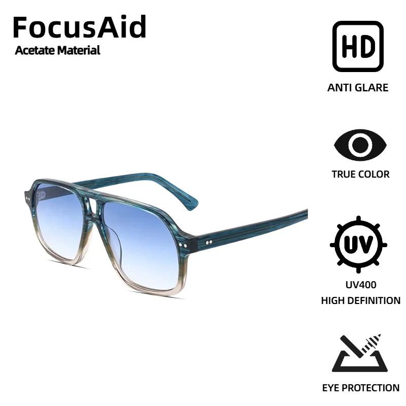 

FocusAid Retro Fashion Double Bridge Sunglasses Men and Women Brand Designer High Quality Acetate Sunglasses UV400 Anti-Glare