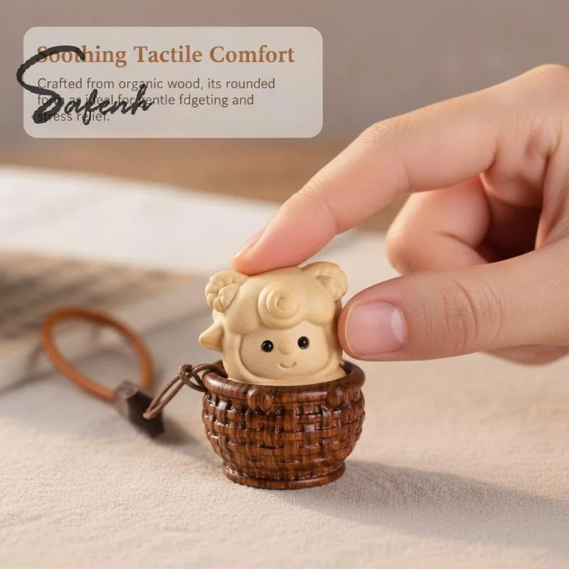 Wooden Sheep Keyboard Stress Relief Toys For Adults Keyboard Clicker Keychain Chinese Zodiac Sheep Lucky Statue Desktop Ornament