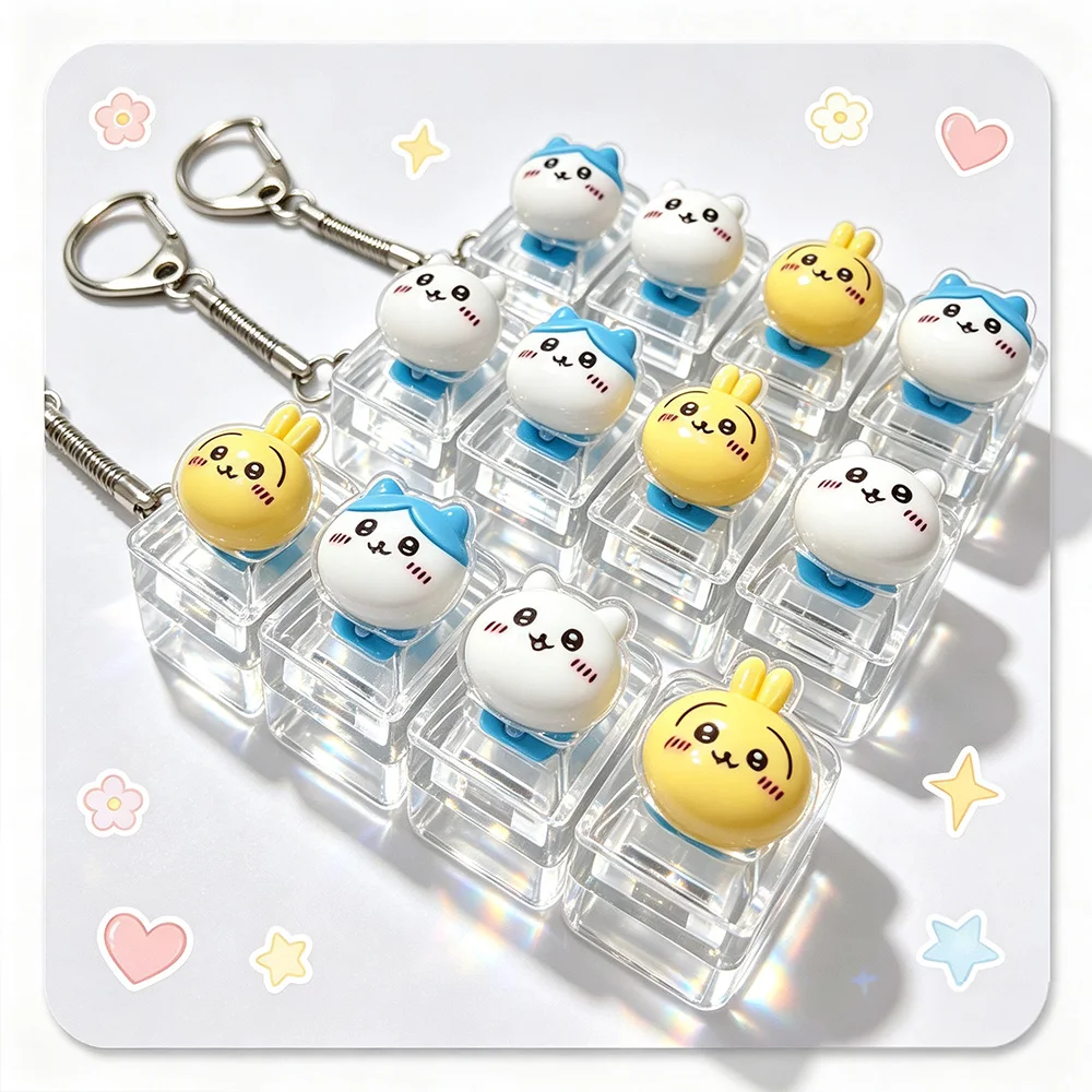 Hot Chiikawa 26-Key Fidget Keychain Caps Clicker 4 Keys Light Up Pendant Cute Hachiware Usagi Stress Relief Toy Bag Charm Gift