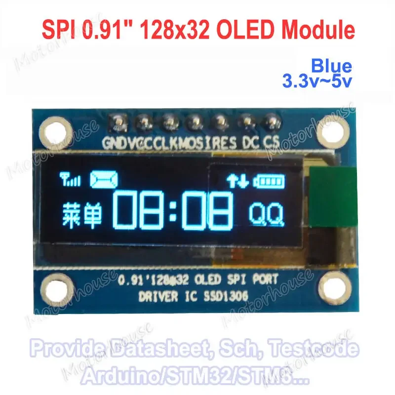 

0,91 "SPI серийный 128x32 синий OLED ЖК-дисплей, модуль экрана для Arduino 3,3 В ~ 5 В