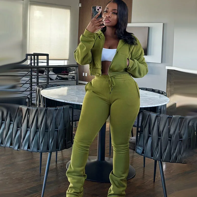 Doyerl الصلبة عارضة قطعتين مجموعة امرأة رياضية رياضي الجري طويلة الأكمام البريدي مقنعين سترة أعلى و Sweatpants مطابقة مجموعات #5